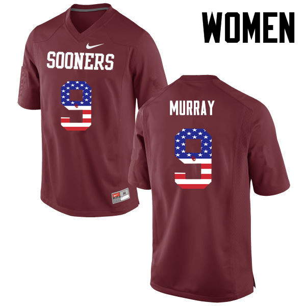 Women Oklahoma Sooners #9 Kenneth Murray College Football USA Flag Fashion Jerseys-Crimson - Click Image to Close